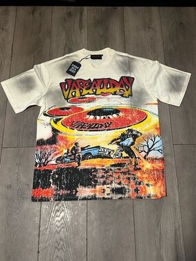 VARE ALL DAY Alien Invasion Tee - White with Red & Yellow Print